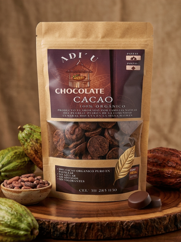 Organic agroforestry cocoa locally transformed into paste and powder by communities in Matavén